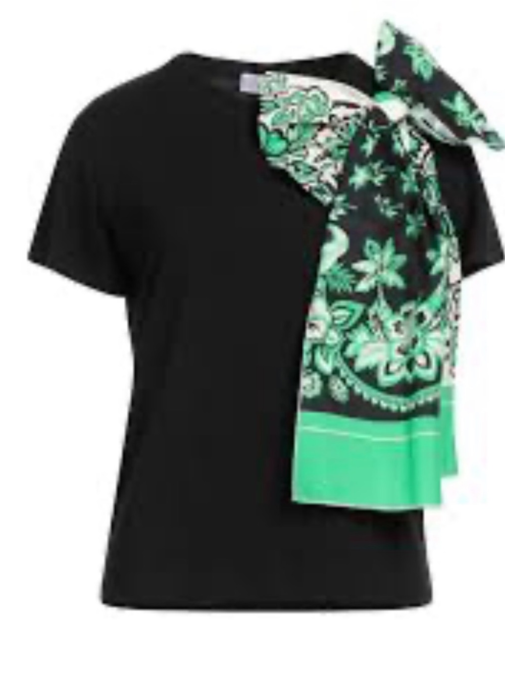 NWT REDValentino Black T-Shirt Top Green Floral Paisley Scarf Bow Detail Size M